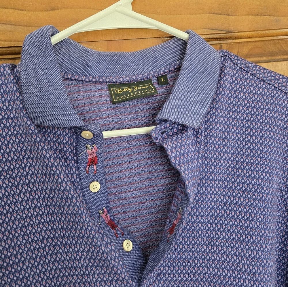 Bobby Jones 100% Cotton Vintage Golf Embroidered Collar Polo Shirt Mens Sz L